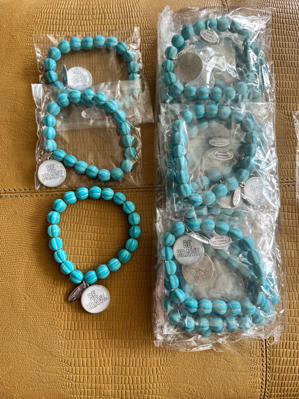 Set of 15 Plunder Turquoise Bead 'Be Brave' Charm Stretch Bracelet Set Turquoise
